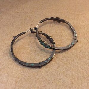 Lucky brand antique brass turquoise hoop earrings